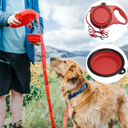 3-in-1 Dog Leash with Water Bottle & Waste Bag Holder, Retractable Heavy-Duty Pet Lead for Outdoor Walking Hiking Camping, Convenient Hands-Free Design