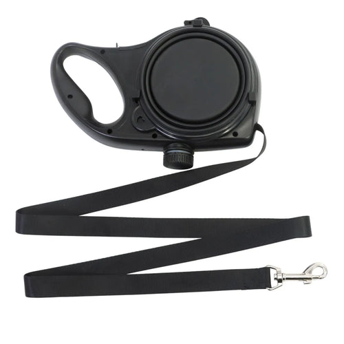 3-in-1 Dog Leash with Water Bottle & Waste Bag Holder, Retractable Heavy-Duty Pet Lead for Outdoor Walking Hiking Camping, Convenient Hands-Free Design