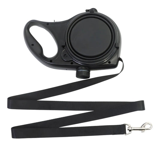 3-in-1 Dog Leash with Water Bottle & Waste Bag Holder, Retractable Heavy-Duty Pet Lead for Outdoor Walking Hiking Camping, Convenient Hands-Free Design