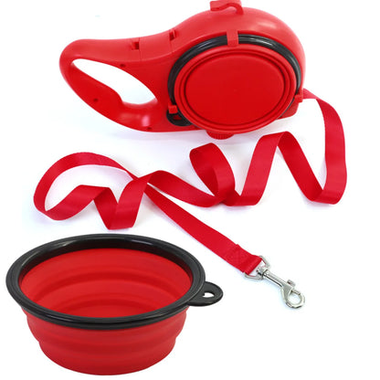 3-in-1 Dog Leash with Water Bottle & Waste Bag Holder, Retractable Heavy-Duty Pet Lead for Outdoor Walking Hiking Camping, Convenient Hands-Free Design